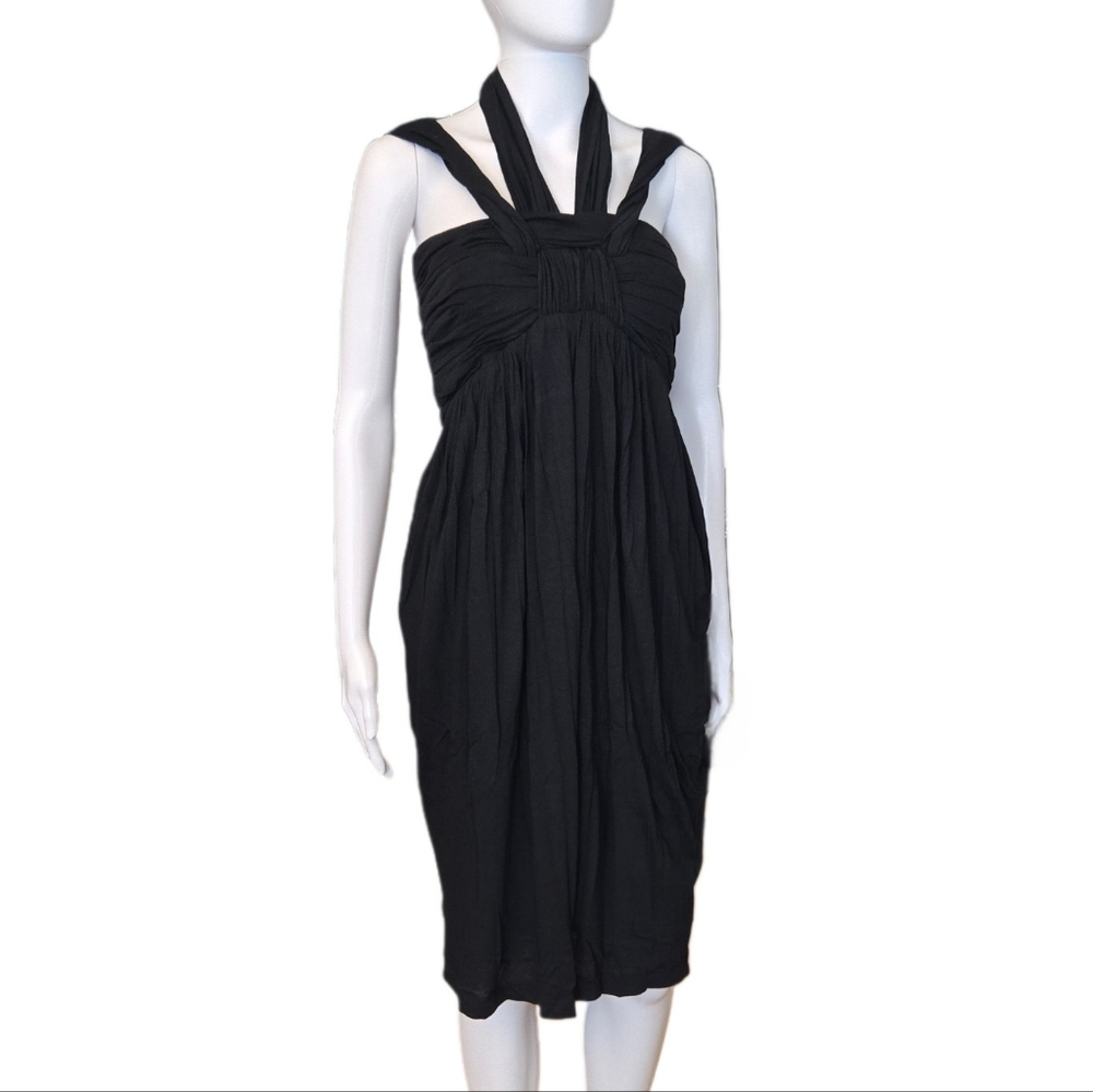 RACHEL ROY COLLECTION "Layla" Ruched Woven Bodice Black Angora-Blend Knee Dress